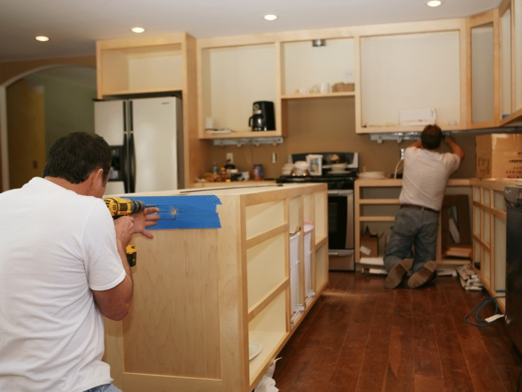 contractors in the Bartlett TN area constructing a new kitchen, installing new cabinets